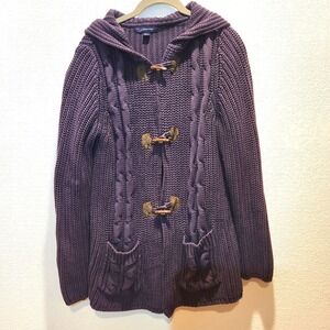Lands'‎ End Purple Knit Toggle Hoodie Cardigan Women's Petite M Cotton